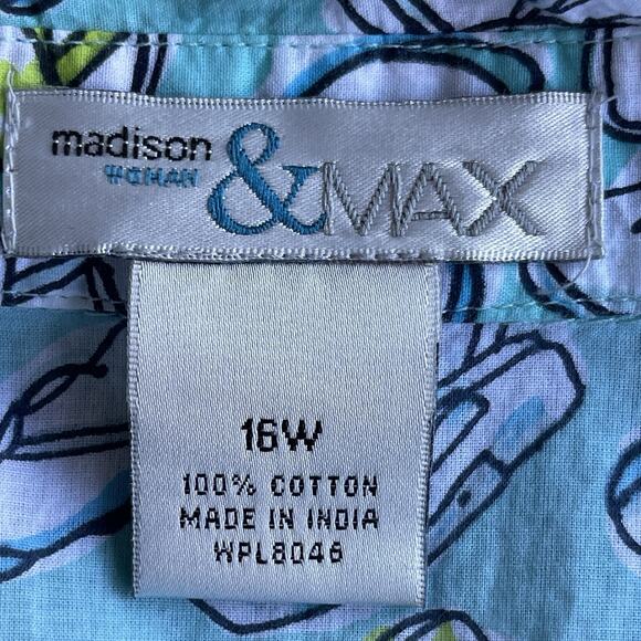 Madison & Max Womens Button Up Shirt Plus Size 16W Flip Flop Cotton Summer - Picture 4 of 9